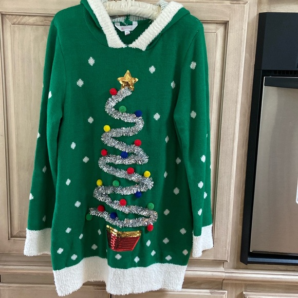 Ugly Christmas sweater hooded sz L decorated tree - Picture 1 of 5